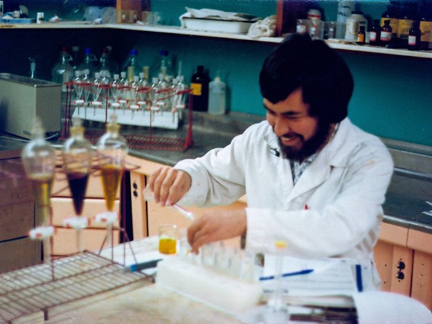 Paul Griego at the Eberline Instrument Corporation's Health Physics Laboratory in 1977.